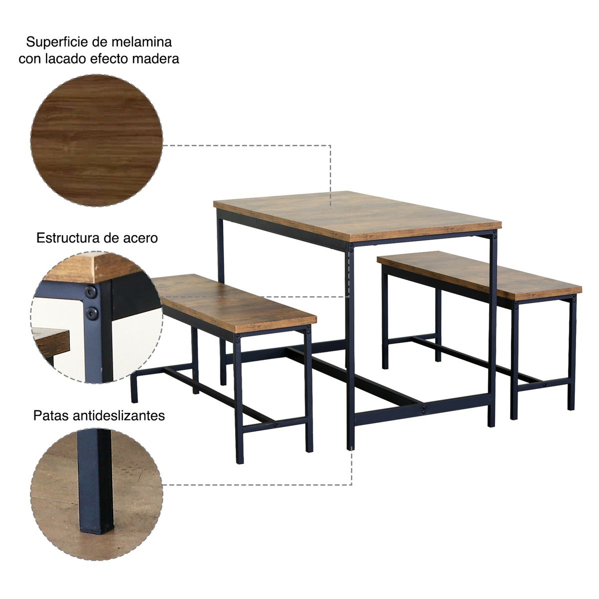 NOVAHUS - Comedor 4 Personas 75x110x60 Cm Industrial