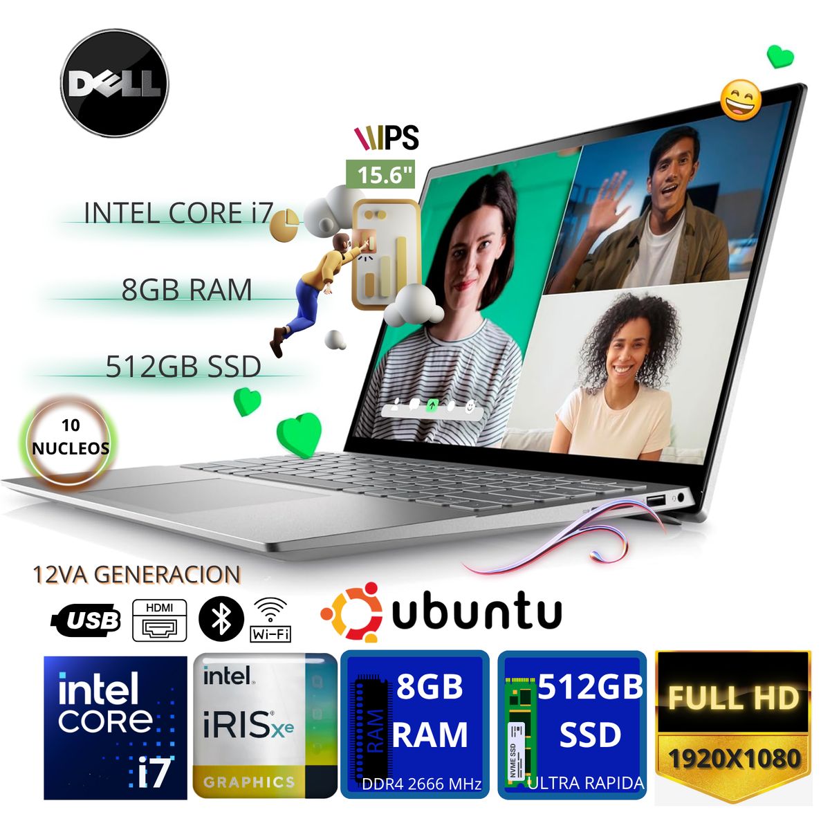 DELL - Laptop Dell Intel Core i7 1255U 8GB 512GB INSPIRON 15 12° Gen 15.6" Full HD IPS