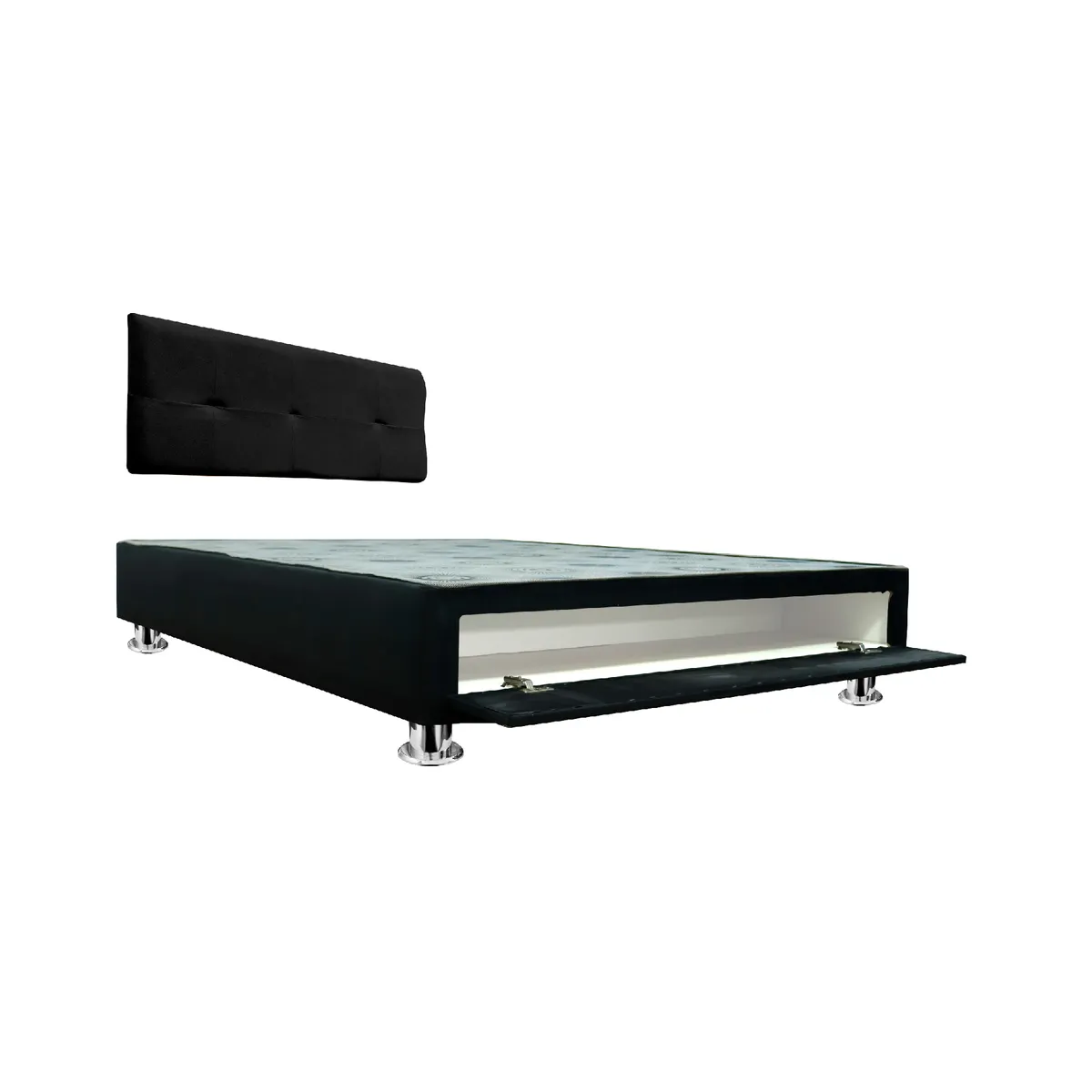 MUEBLES MACRUMO - Cama tapizada Brisa con sabanera - 2 Plz - Color Negro
