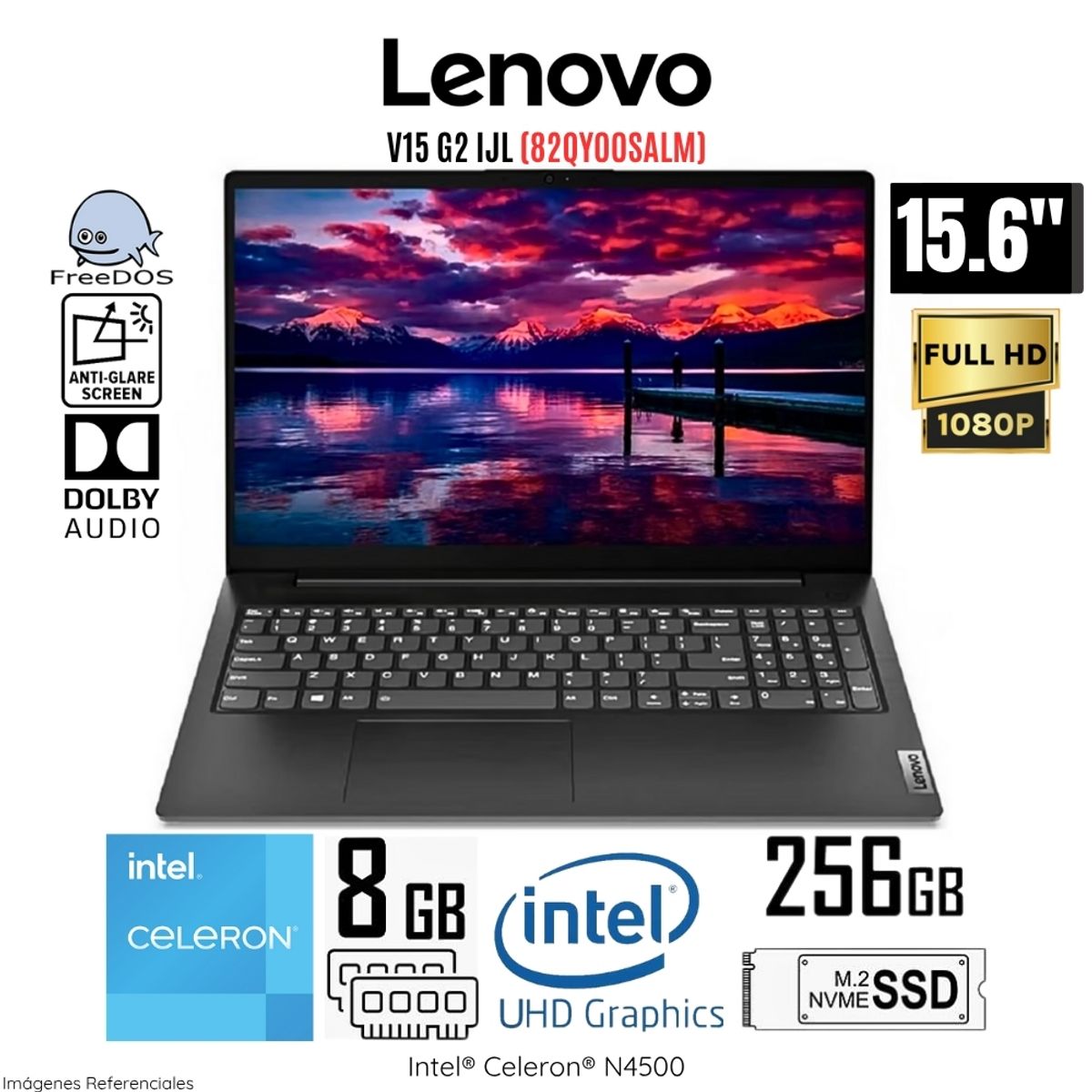 LENOVO - Laptop Lenovo V15 G2 IJL Intel Celeron N4500 8GB RAM 256GB SSD 15.6"  FHD Free Dos - 82QY00SALM