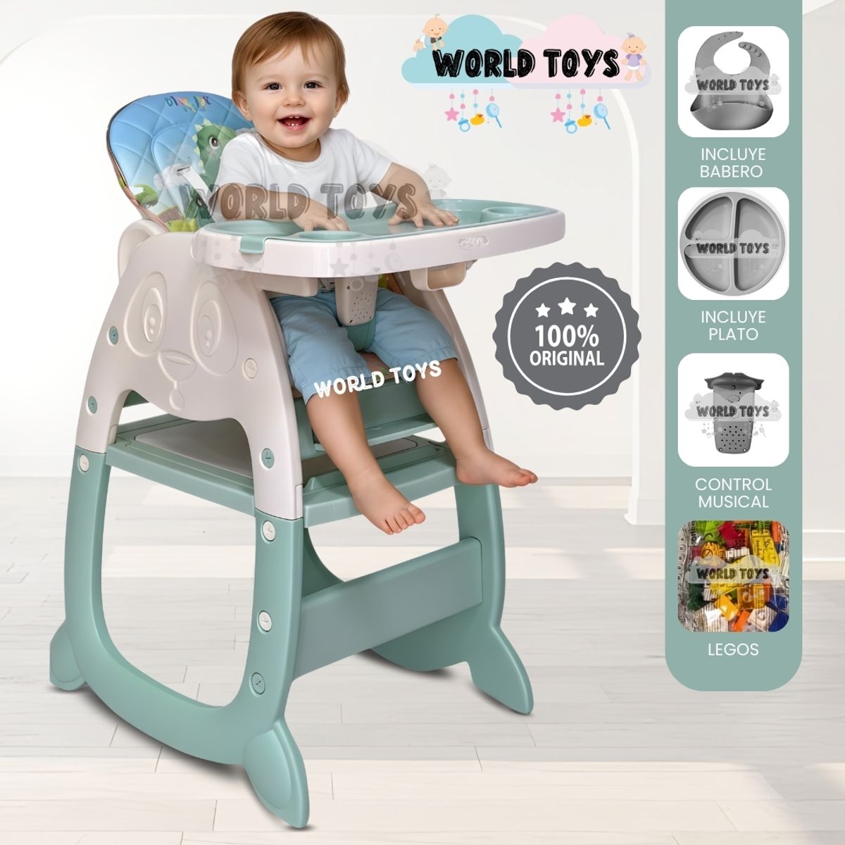 BABY - Silla de Comer Musical con Plato «PANDIMAX» Green