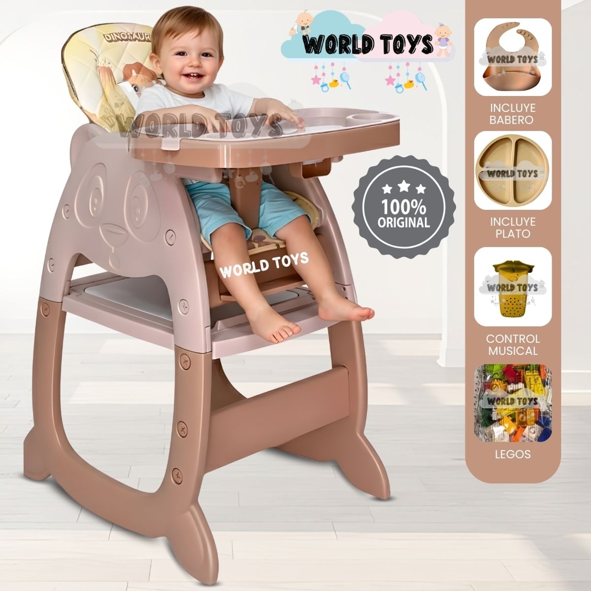 BABY - Silla de Comer Musical con Plato «PANDIMAX» Coffee