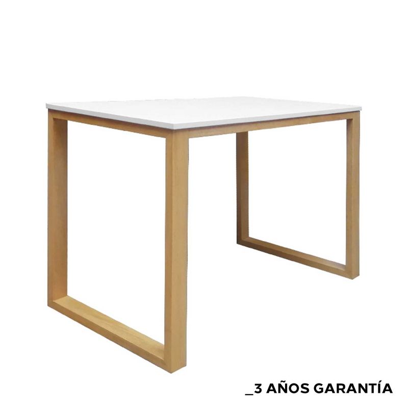 ZIYAZ - Mesa De Escritorio Oh Melamina 90X50 Blanco - Base Madera Natural