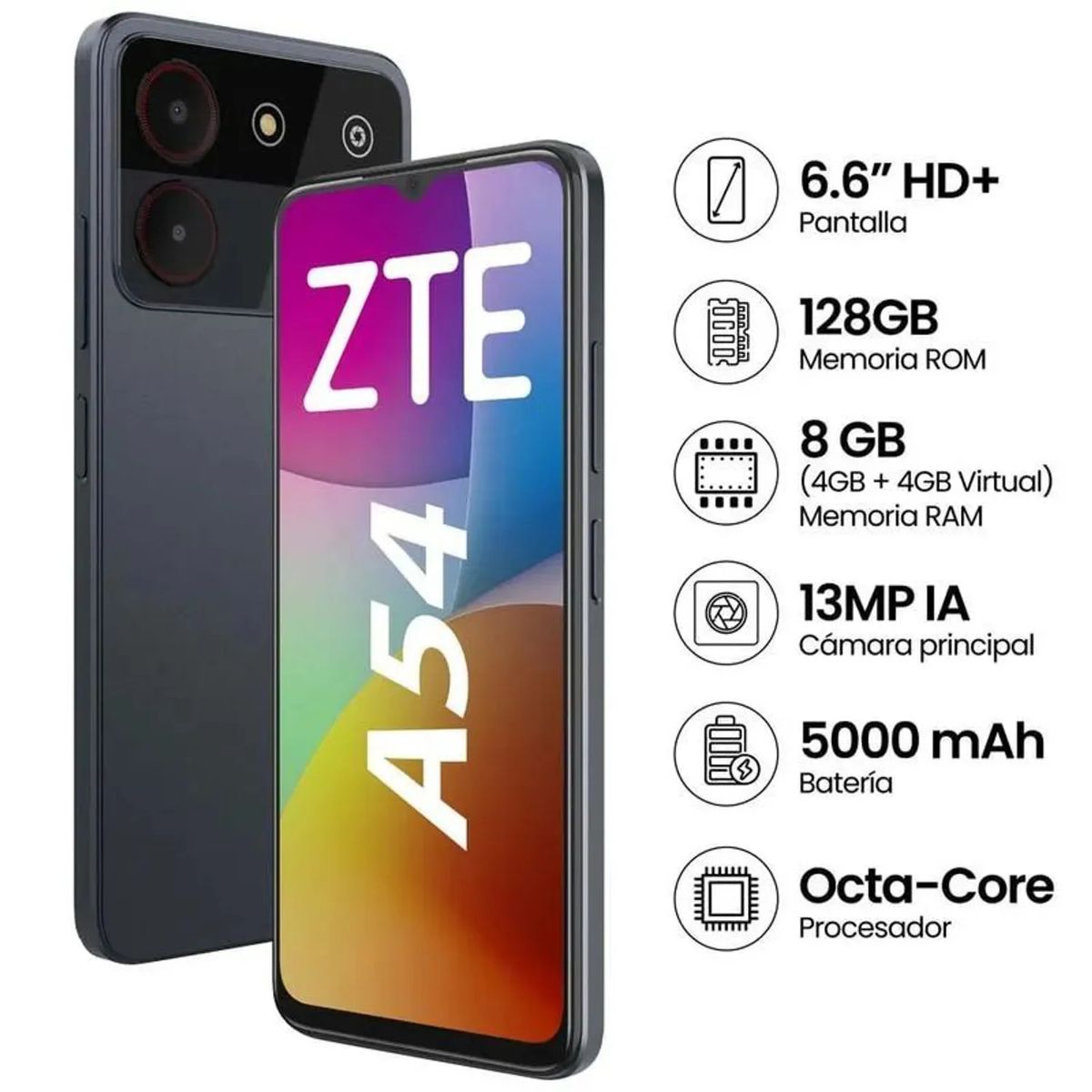 ZTE - Celular ZTE A54 RAM 4GB 128GB Negro