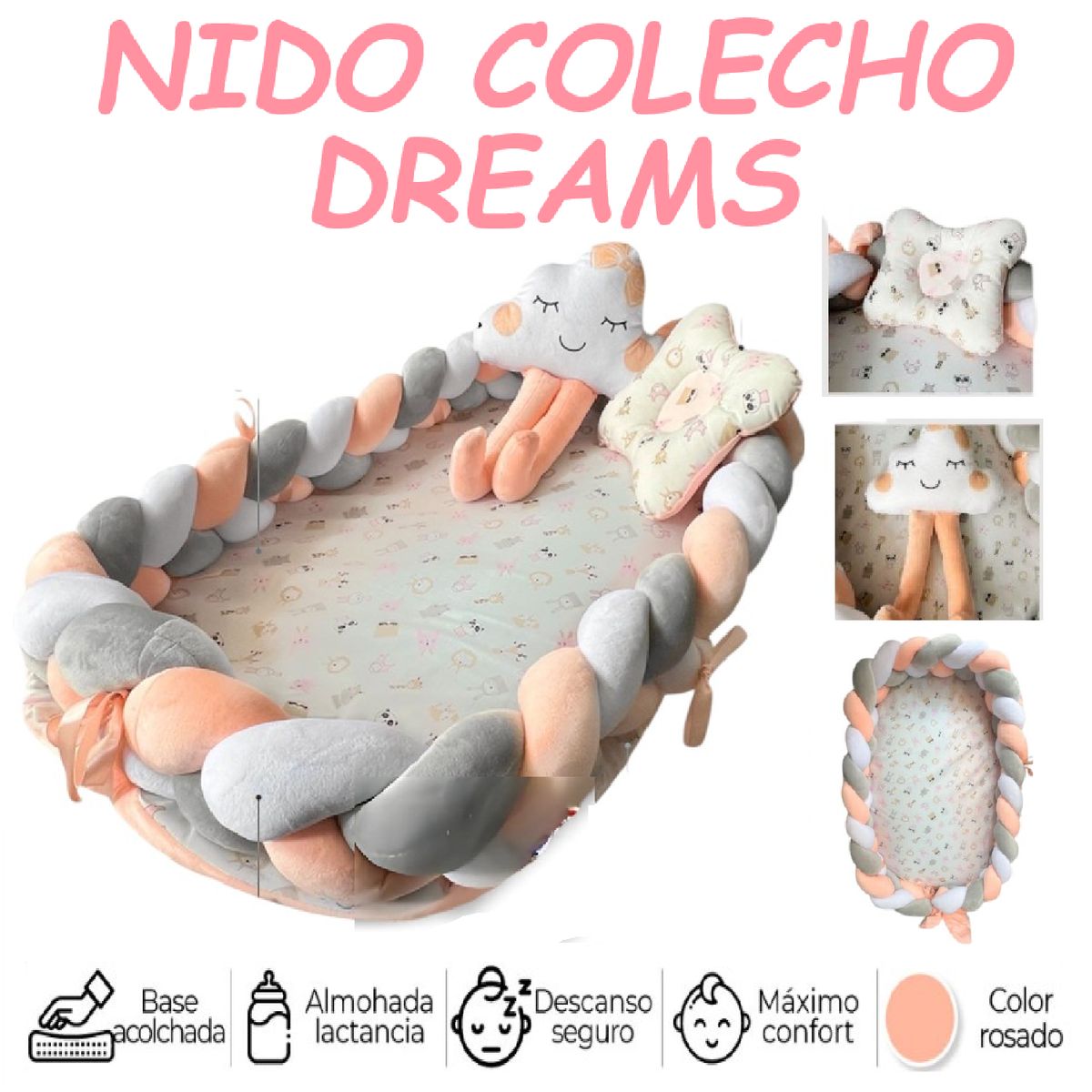 GENERICO - Nuevo Nido Colecho Dreams Almohada de Lactancia-Rosa