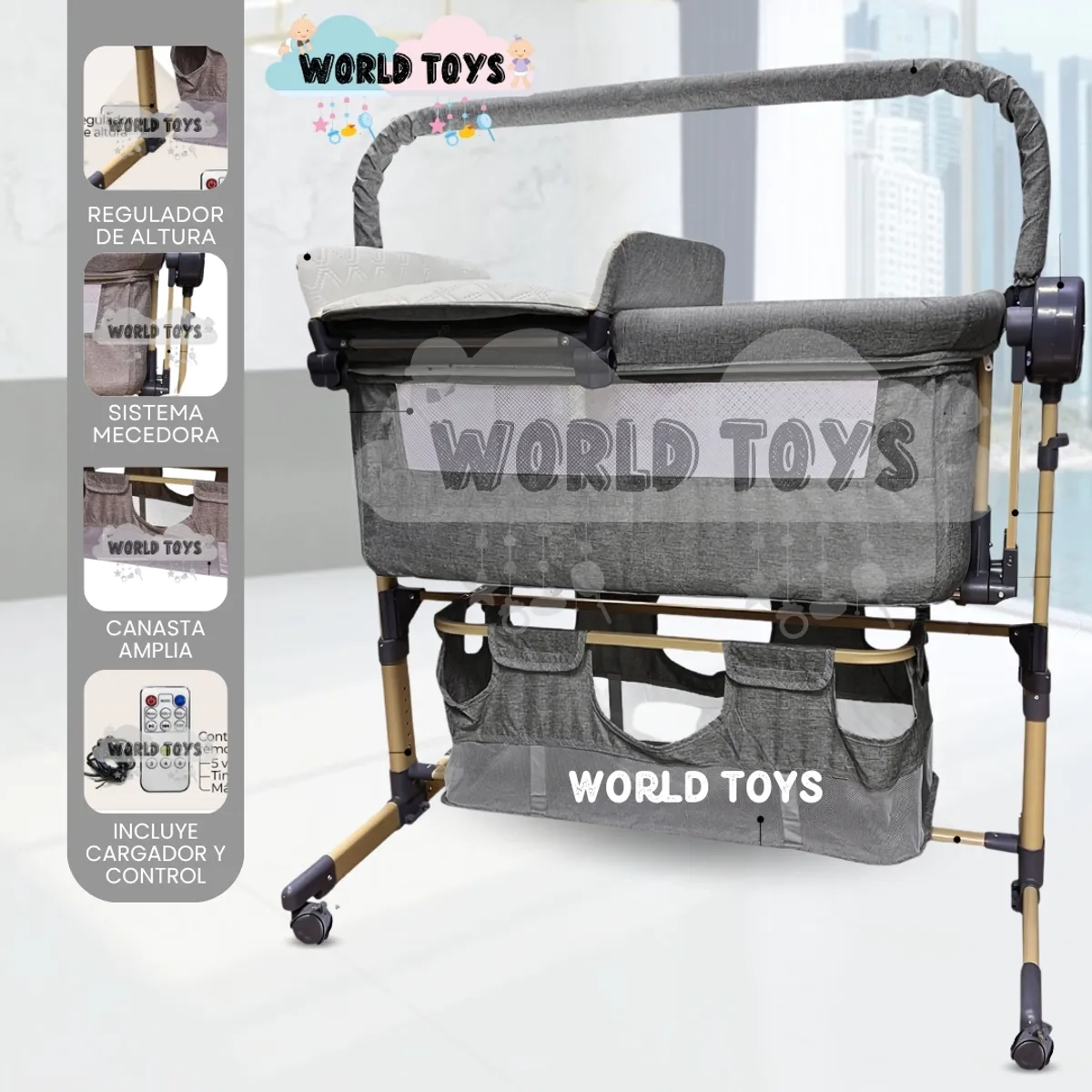 BABY - Cuna Colecho Mecedora «EMBY» de Lujo Gray