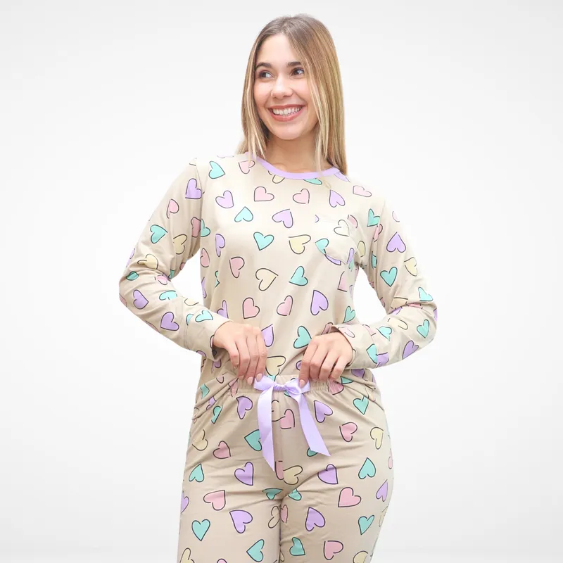 GENERICO - Pijama Femini Hearts Beige - Inga Pijamas