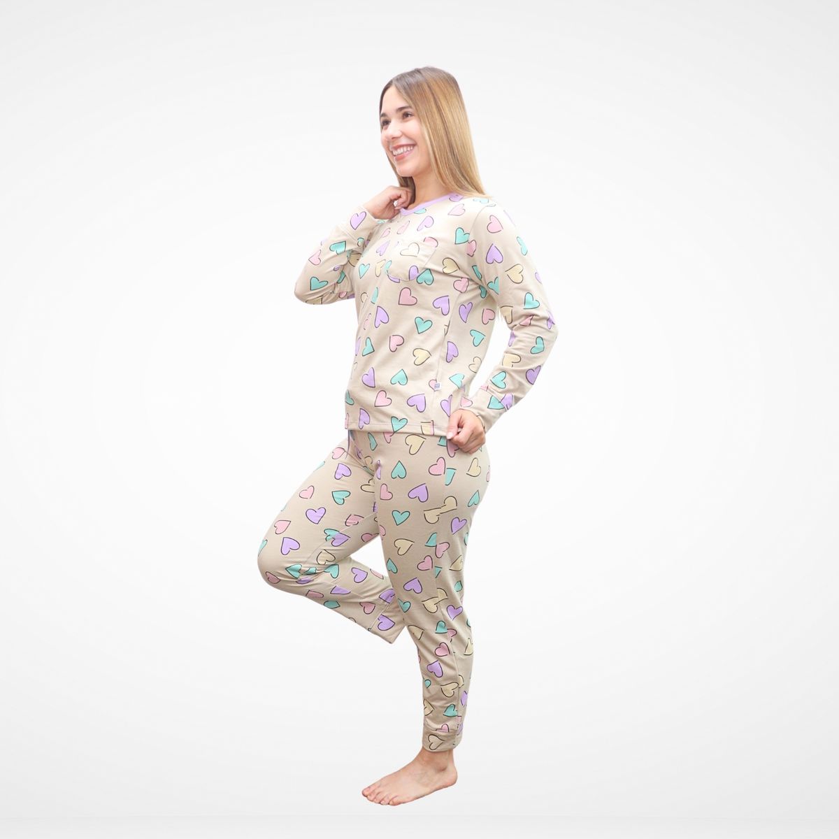 GENERICO - Pijama Femini Hearts Beige - Inga Pijamas