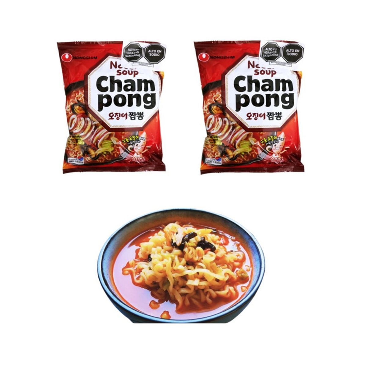GENERICO - Pack 2u Fideos Ramen Champong Sabor Calamar Kimchi 124gr