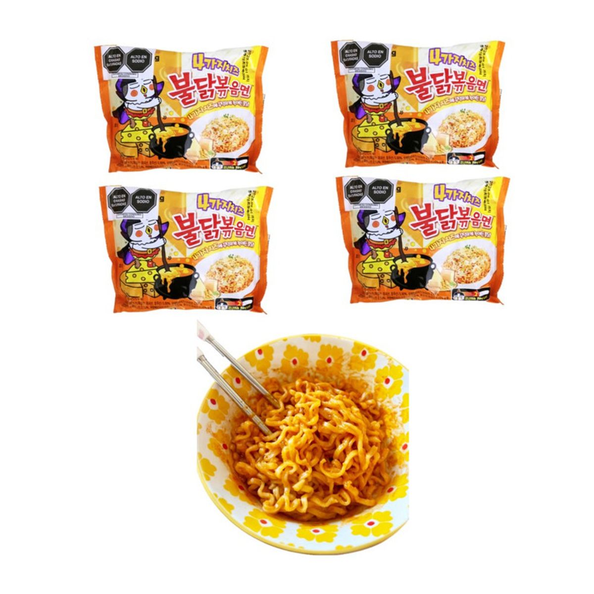 GENERICO - Pack 4u Fideos Ramen Buldak Sabor 4 Quesos 145gr