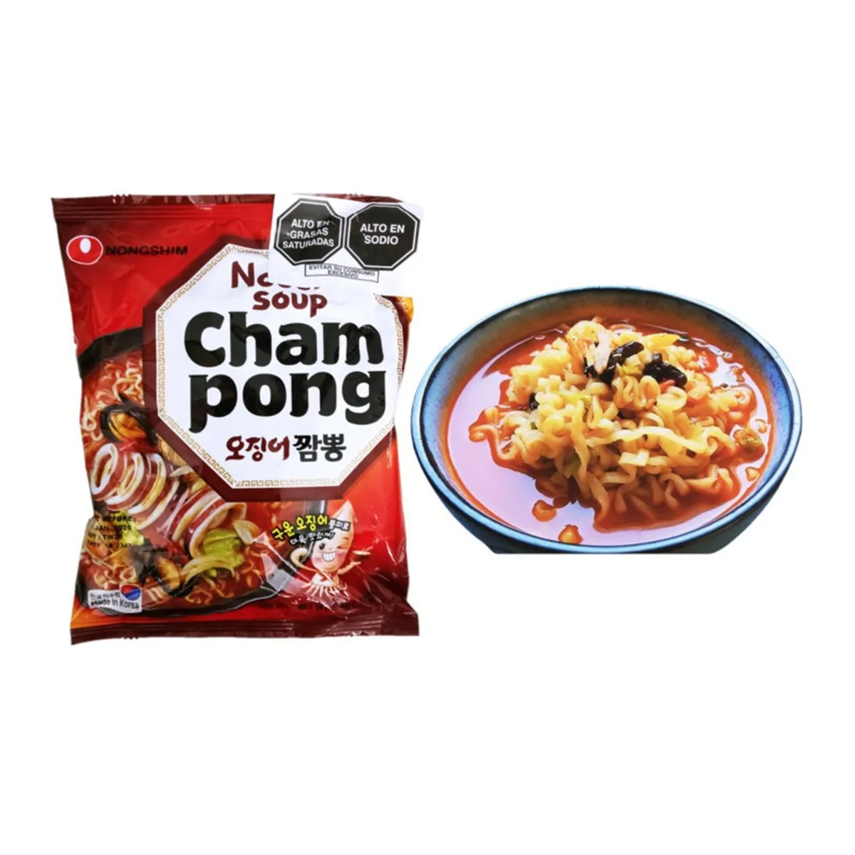 GENERICO - Fideos Ramen Champong Sabor Calamar Kimchi 124gr Nong Shim