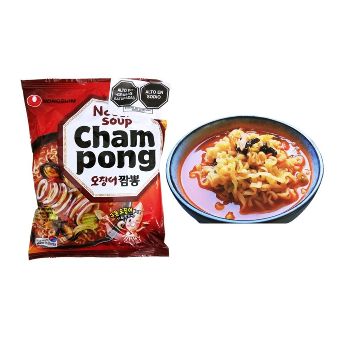 GENERICO - Fideos Ramen Champong Sabor Calamar Kimchi 124gr Nong Shim