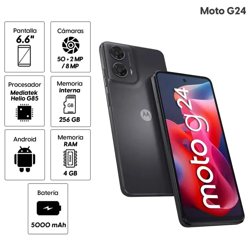 MOTOROLA - Celular Motorola G24 256GB 4GB ram 50MP  8MP 6.6 Gris