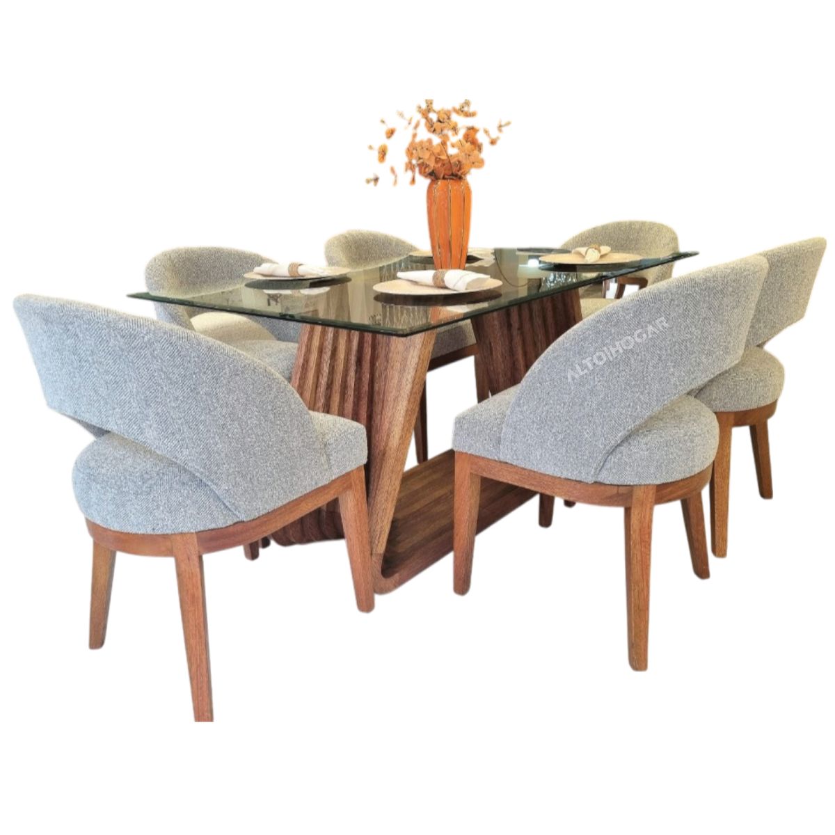 ALTO HOGAR - Juego de Comedor 6 Sillas Alemania Gris Madera Tornillo