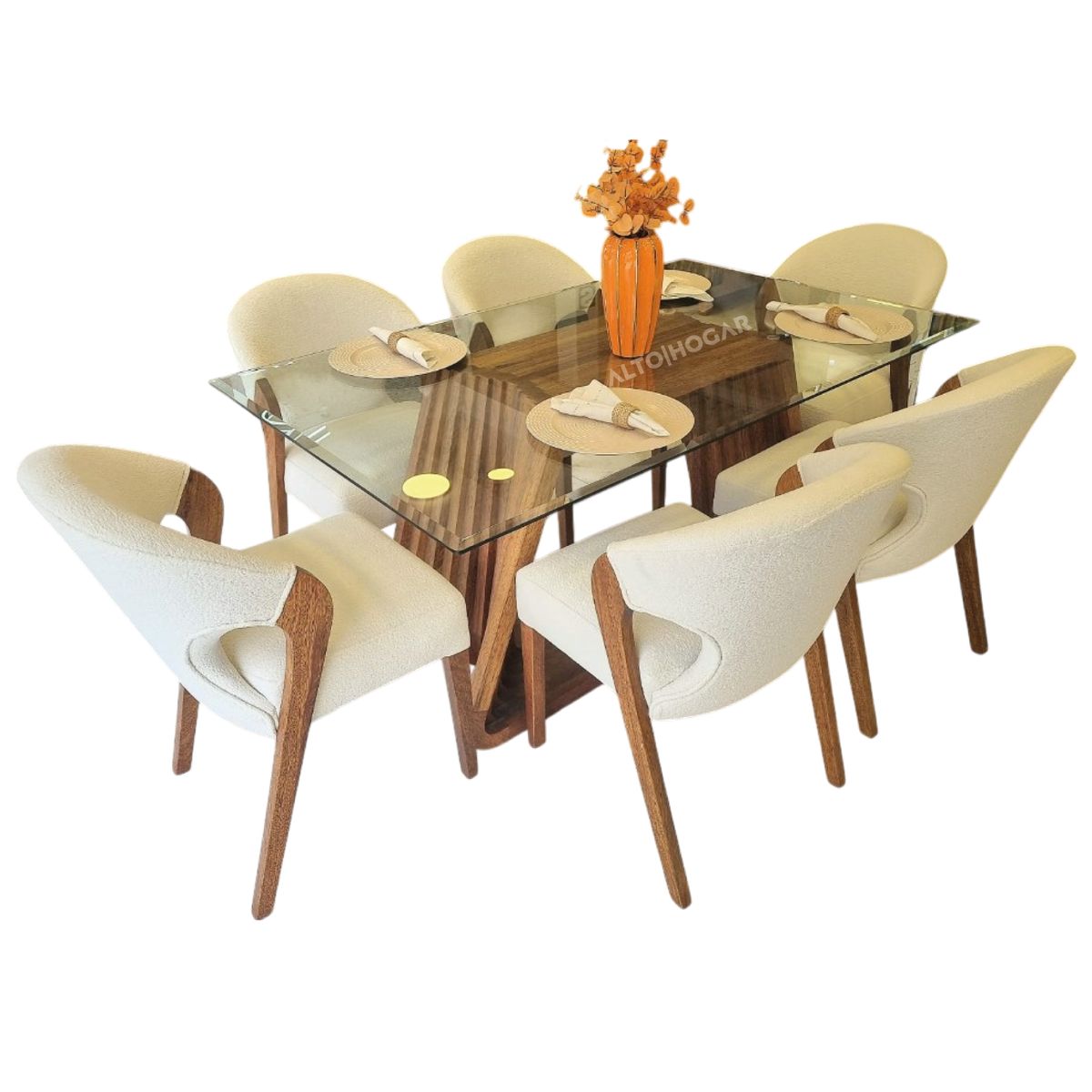 ALTO HOGAR - Juego de Comedor 6 Sillas Alena Crema Madera Tornillo