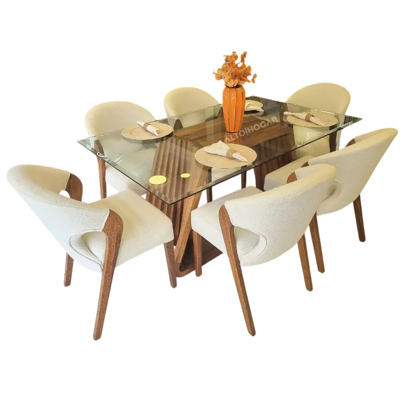 ALTO HOGAR - Juego de Comedor 6 Sillas Alena Crema Madera Tornillo