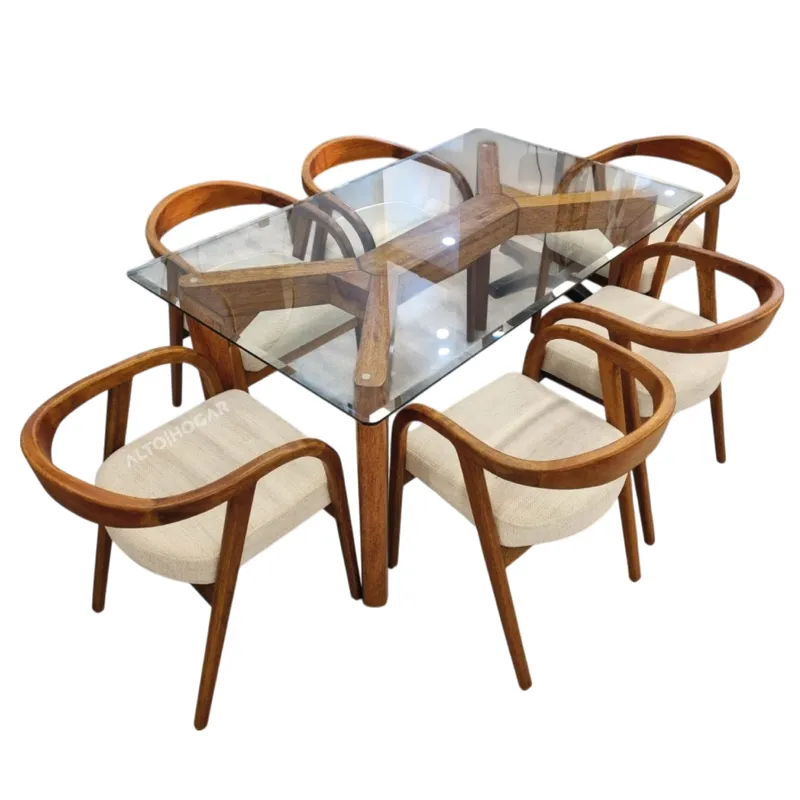 ALTO HOGAR - Juego de Comedor 6 Sillas Amarella Beige Madera Tornillo