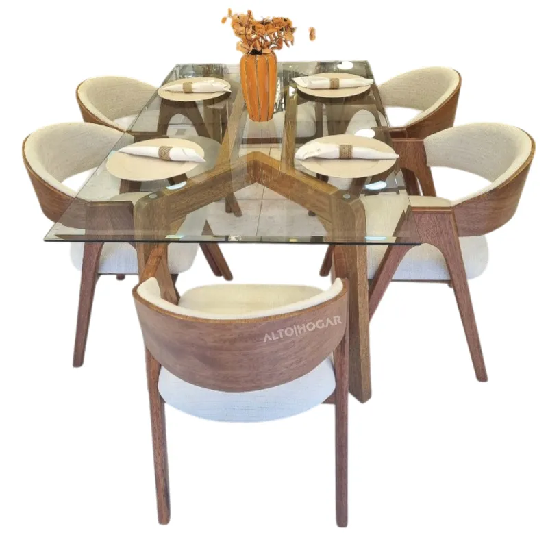 ALTO HOGAR - Juego de Comedor 6 Sillas Tauna Beige Madera Tornillo