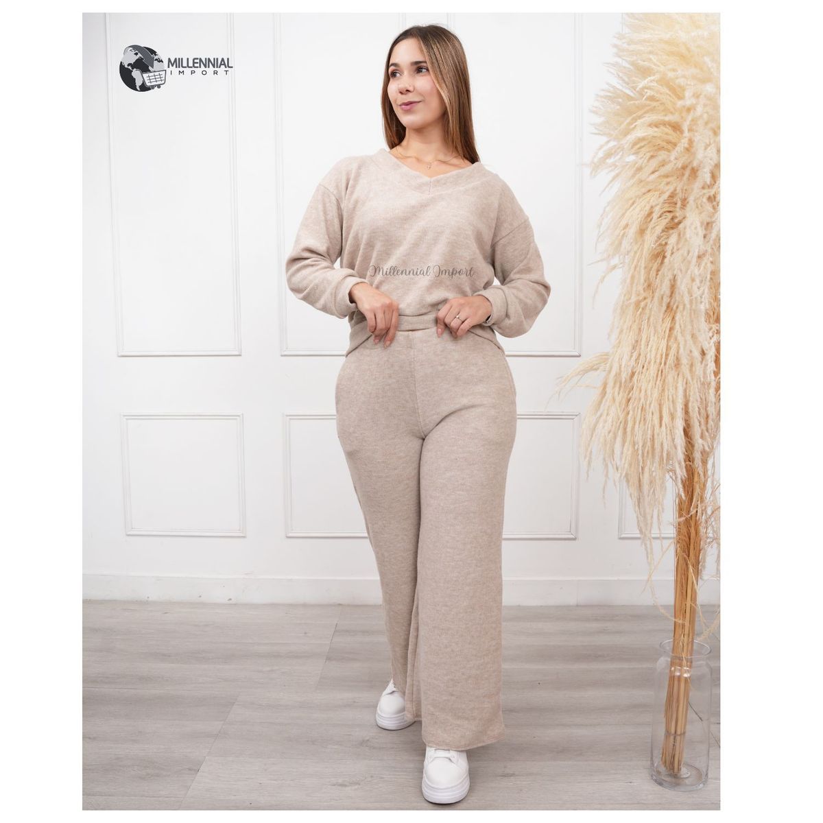 GENERICO - Conjunto Casual de Invierno Mujer Suéter y Palazzo con Bolsillos
