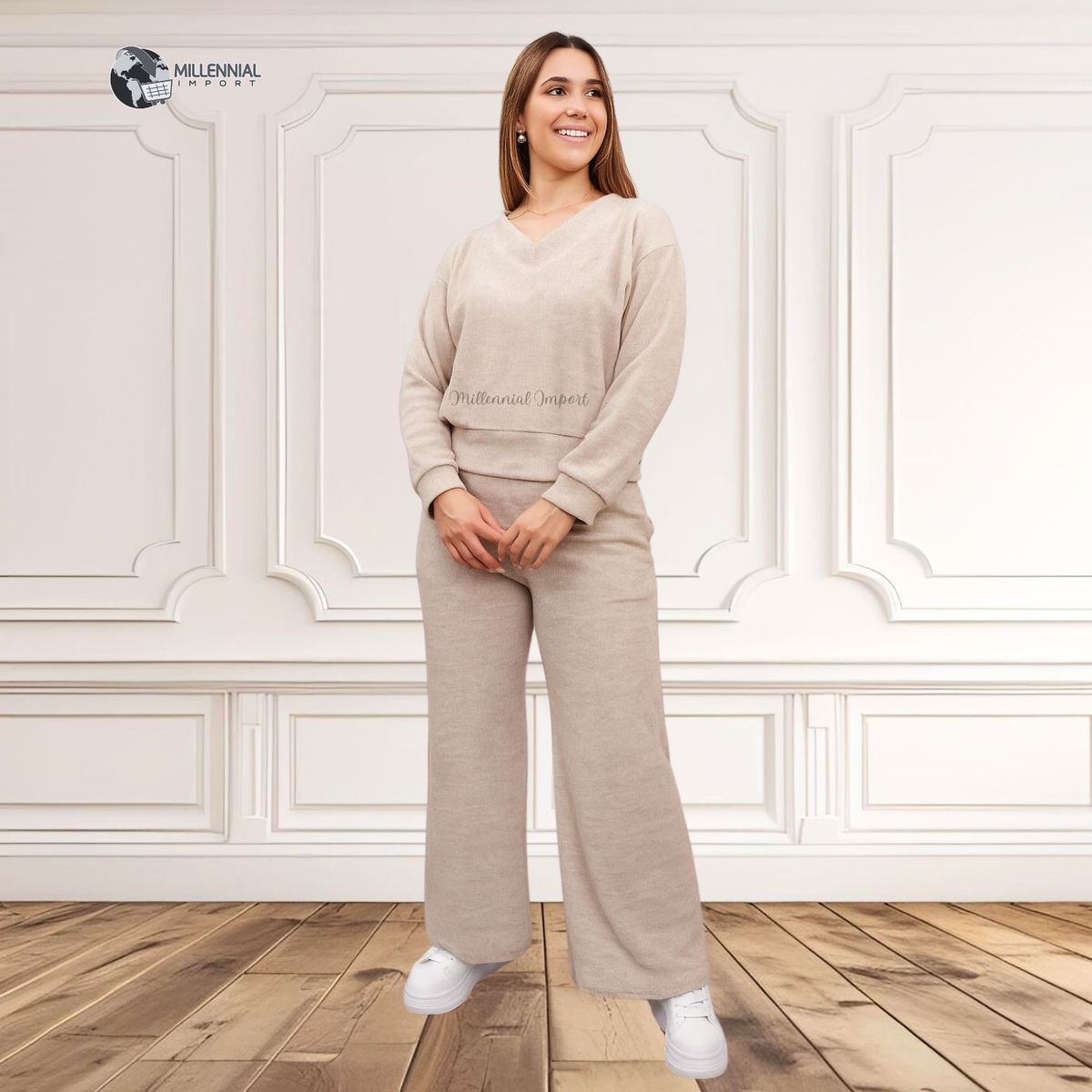 GENERICO - Conjunto Casual de Invierno Mujer Suéter y Palazzo con Bolsillos