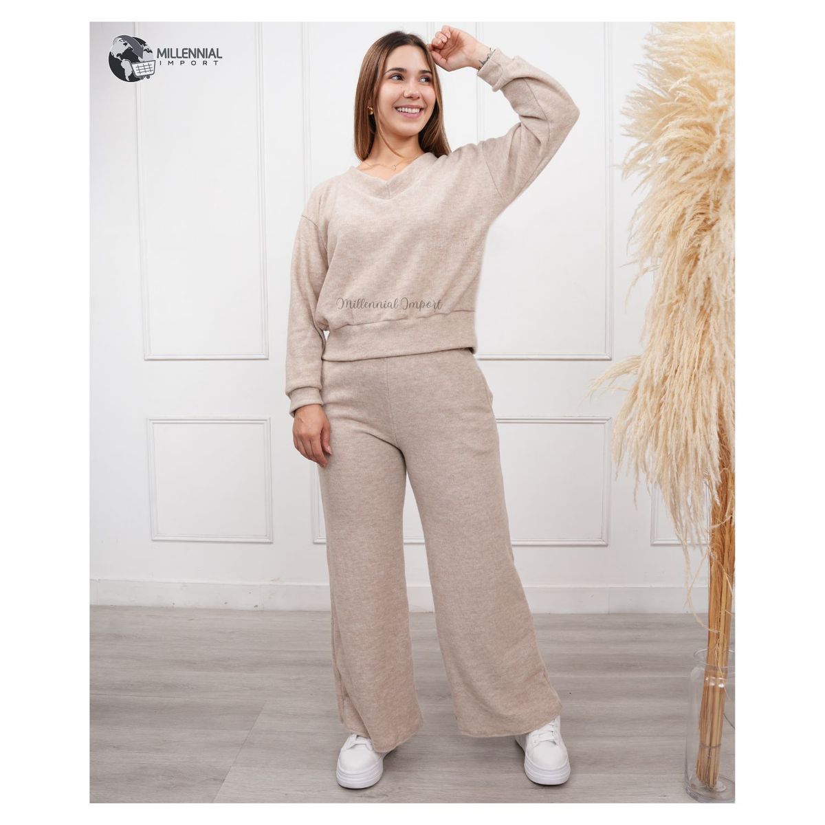 GENERICO - Conjunto de 2 piezas Mujer para Invierno Manga Larga  y Textura Suave