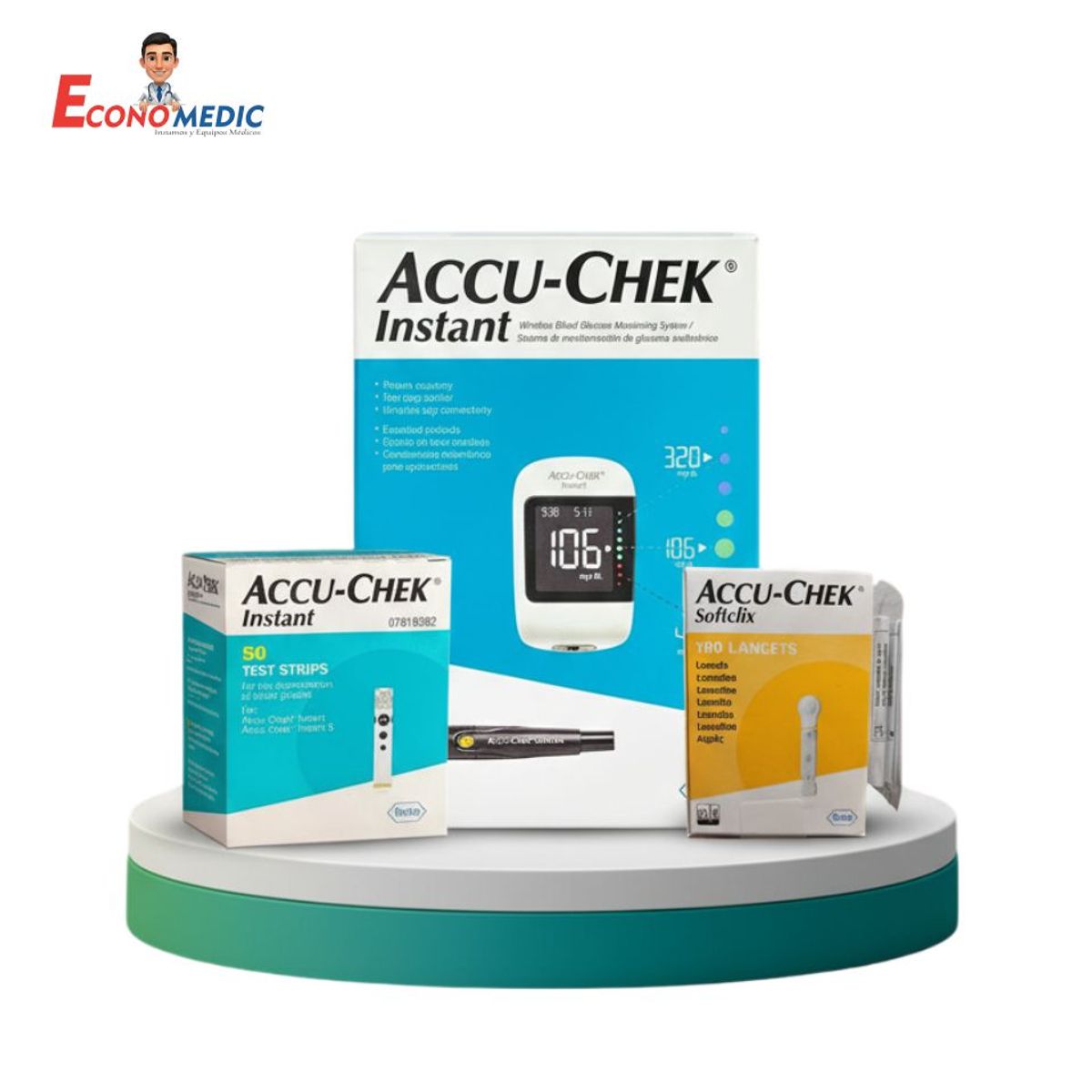 ACCU CHEK - Kit Glucometro Instant + 60 Tiras + 110 Lancetas