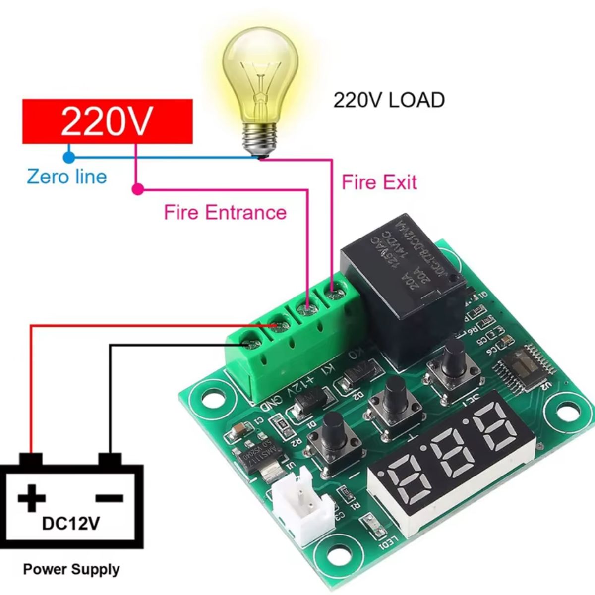 GENERICO - Kit Termostato W1209 12V con Carcasa