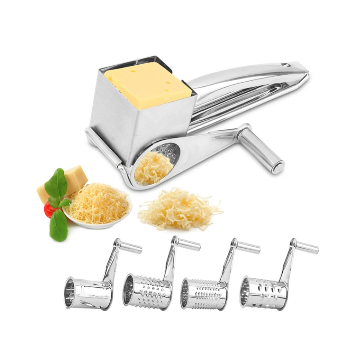 GENERICO - Rallador de Queso con Manivela  Acero Inoxidable  5 Tambores
