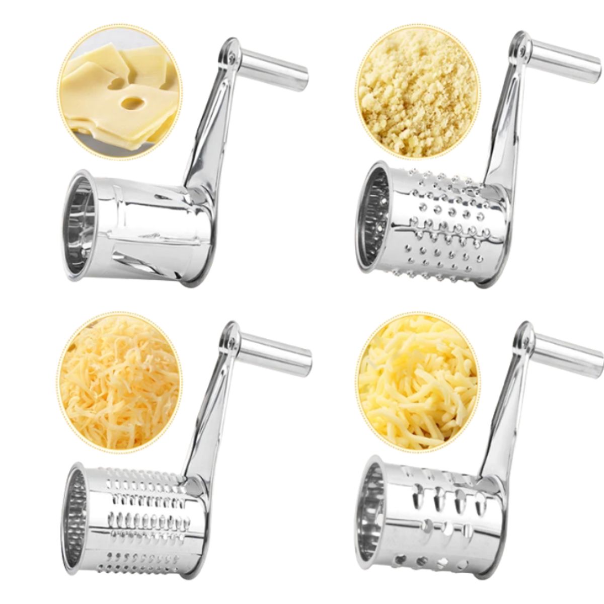 GENERICO - Rallador de Queso con Manivela  Acero Inoxidable  5 Tambores