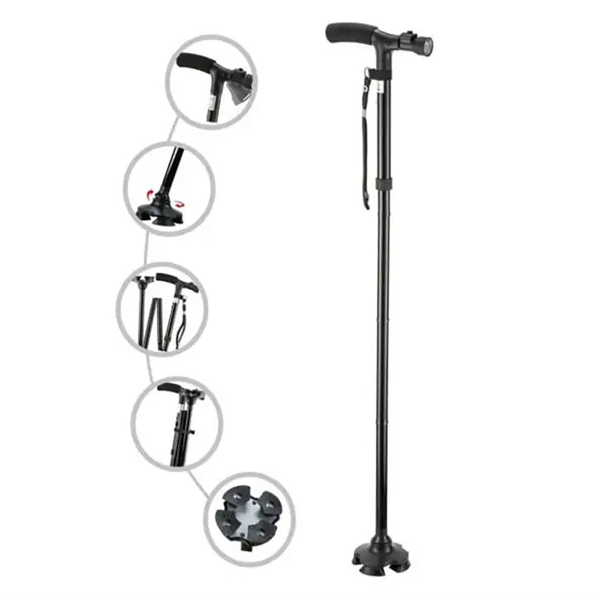 GENERICO - Bastón Ortopedico plegable antideslizante regulable con Luz Led