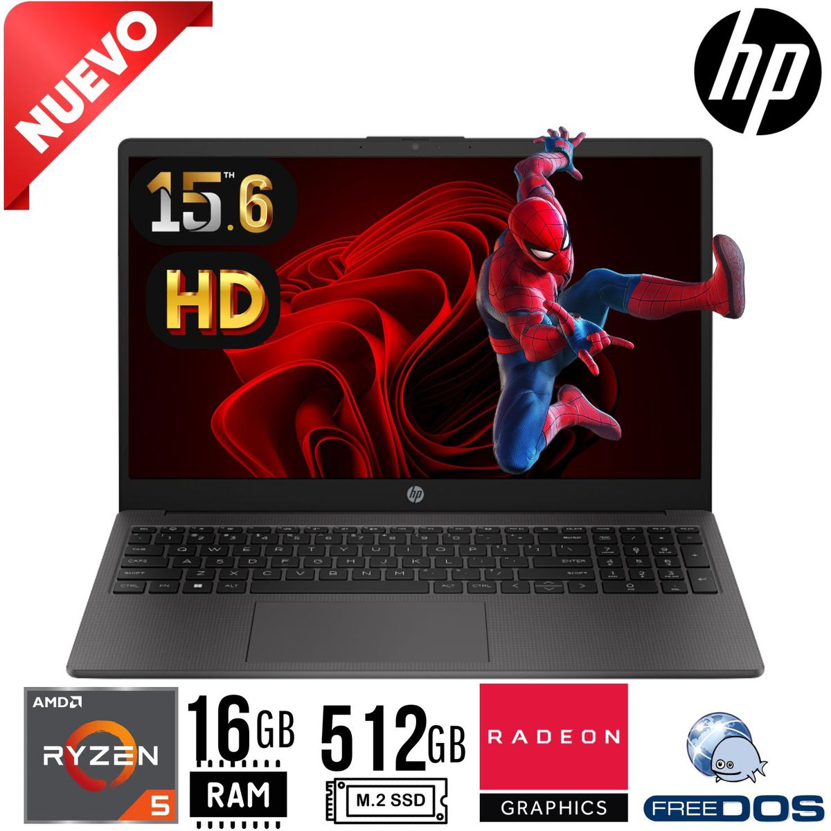 HP - LAPTOP HP 255 G10. RYZEN 5 7520U. 15.6" HD. RAM 16GB. SSD 512GB. FREE DOS. NP : BF9Z9AT