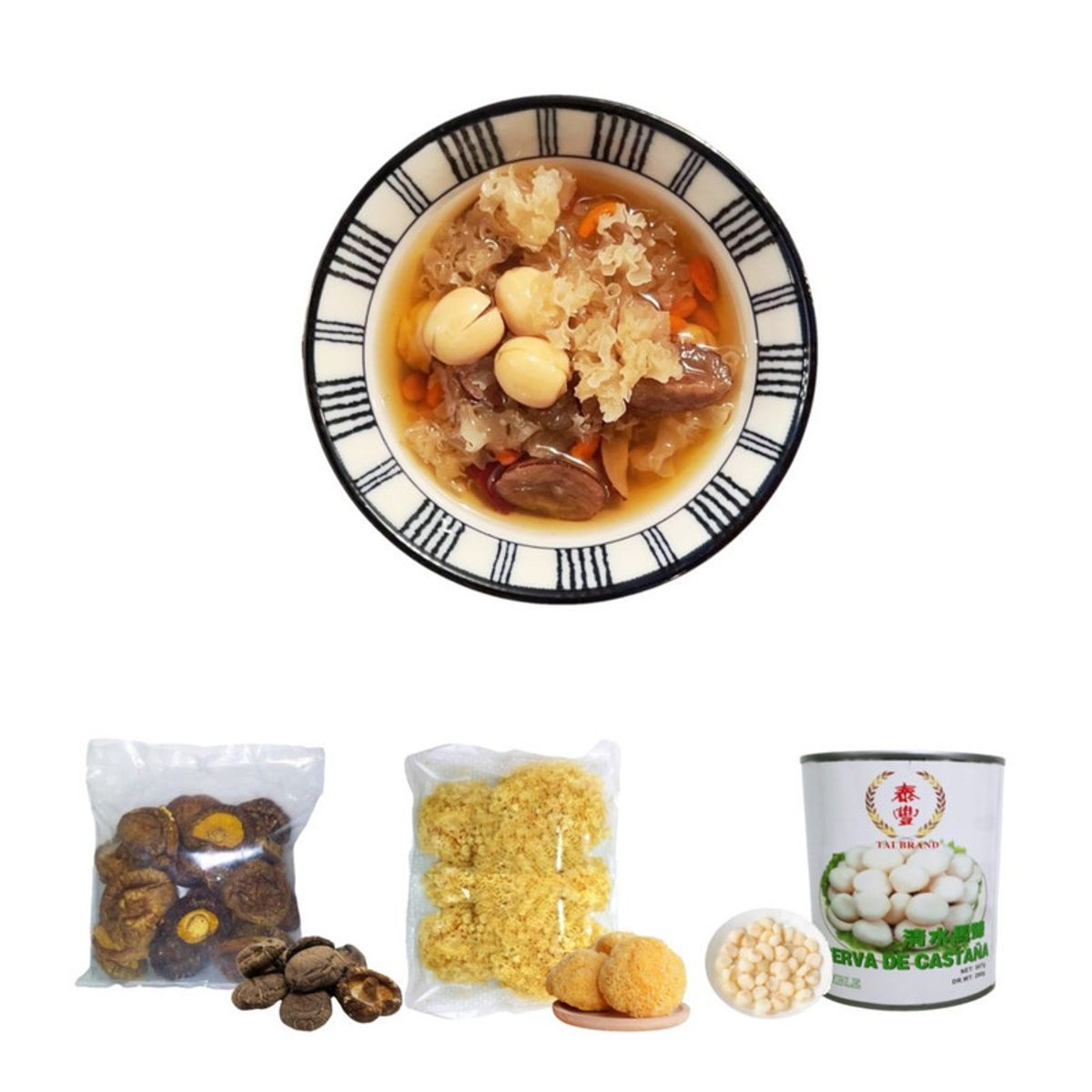 GENERICO - Pack 3u Conserva de Castañas Hongo Blanco Tremella Shitake