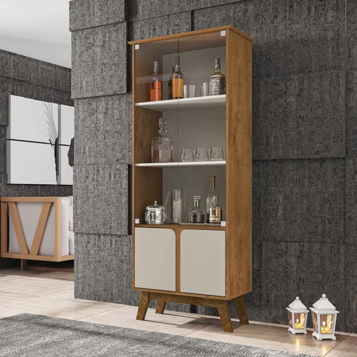 R&R MUEBLES - Vitrina Moderna Hibachi Marrón y Blanco R&R MUEBLES