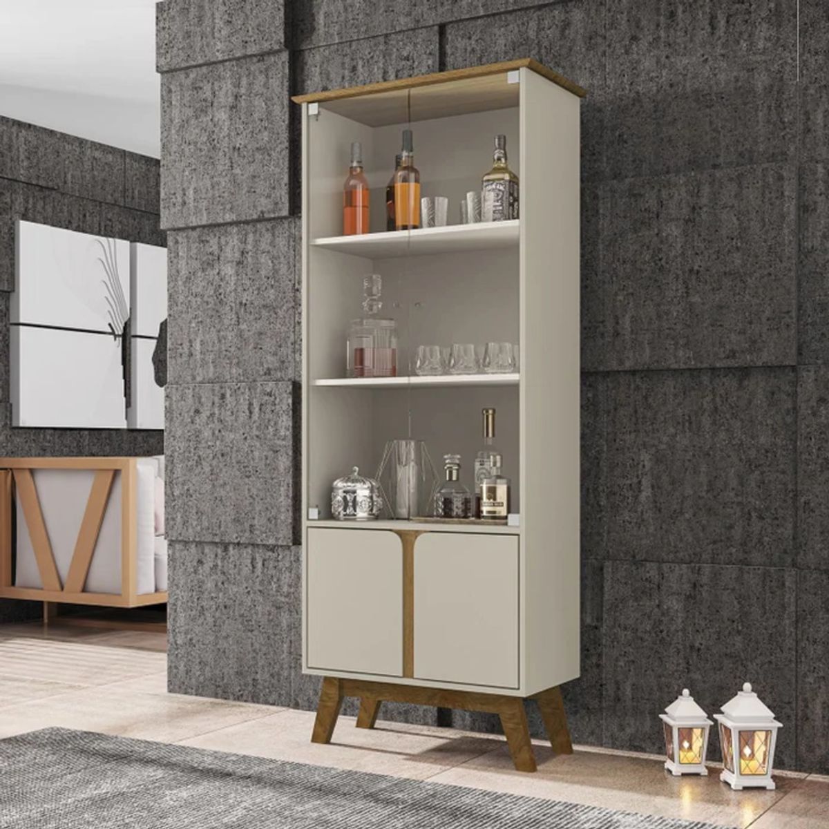 R&R MUEBLES - Vitrina Moderna Hibachi Blanco con Marrón R&R MUEBLES