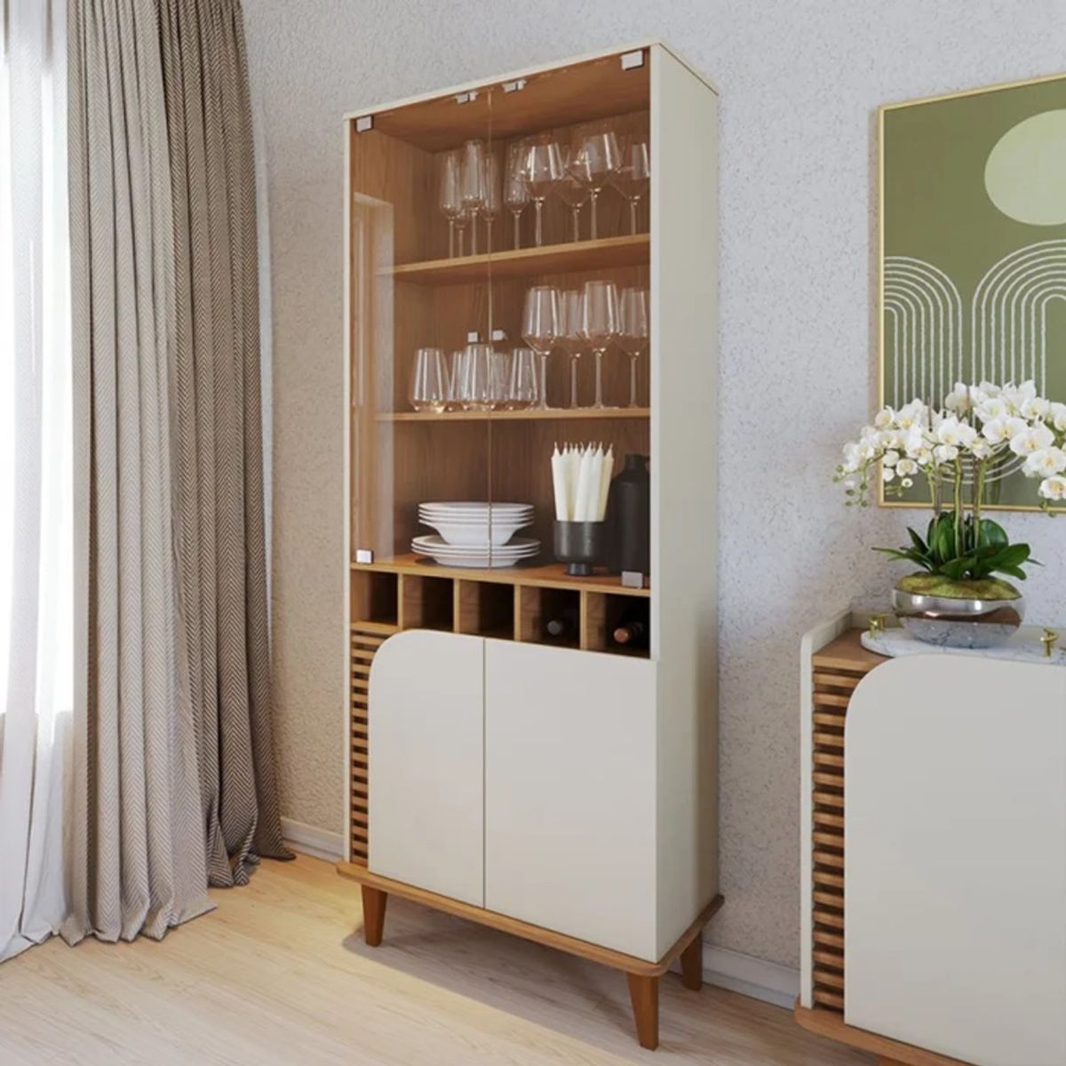 R&R MUEBLES - Vitrina Moderna Aburakawa Blanco con Marrón R&R MUEBLES