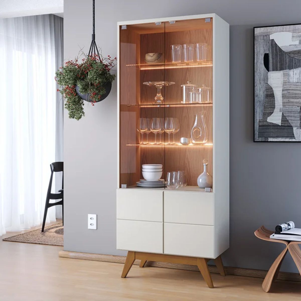 R&R MUEBLES - Vitrina Moderna Saizo Blanco con Marrón R&R MUEBLES