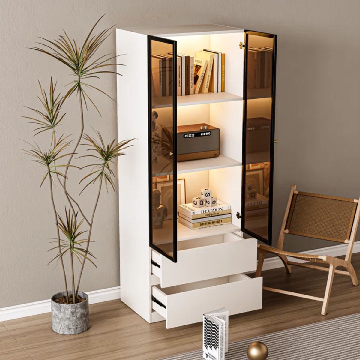 R&R MUEBLES - Vitrina Moderna Harutora Blanco y Negro R&R MUEBLES