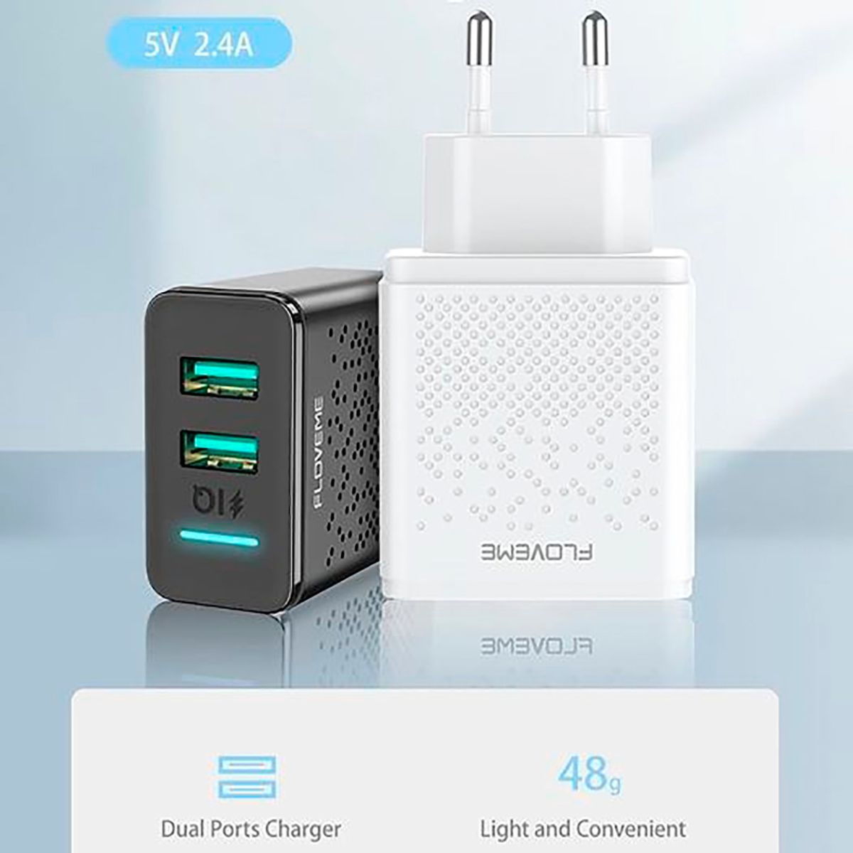 GENERICO - Cargador de Pared con sensor inteligente y dos puertos USB Multiusos