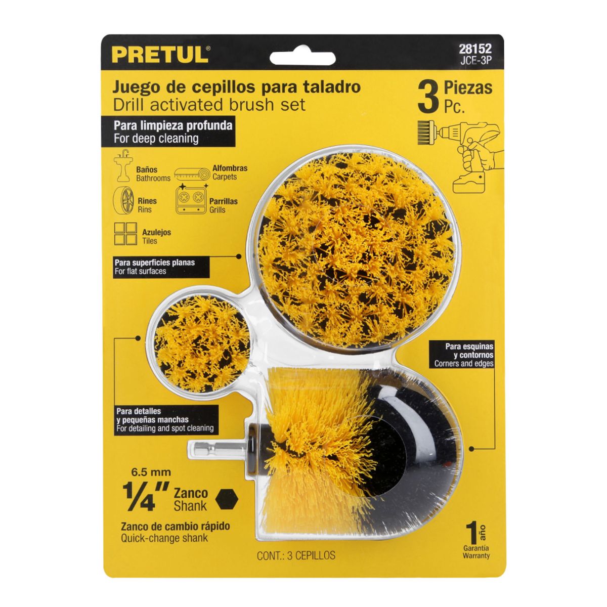 PRETUL - JUEGO DE 3 CEPILLOS MULTIUSOS PARA TALADRO