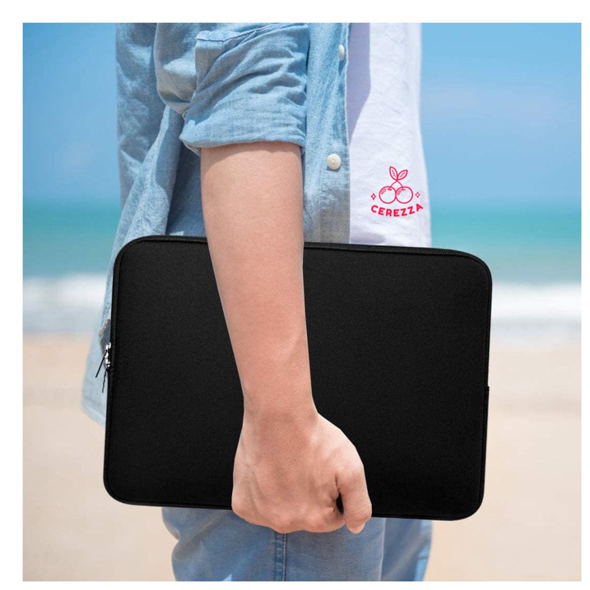 GENERICO - FUNDA PARA LAPTOP MATERIAL NEOPRENO 15.6 PULGADAS CON CIERRE NEGRO