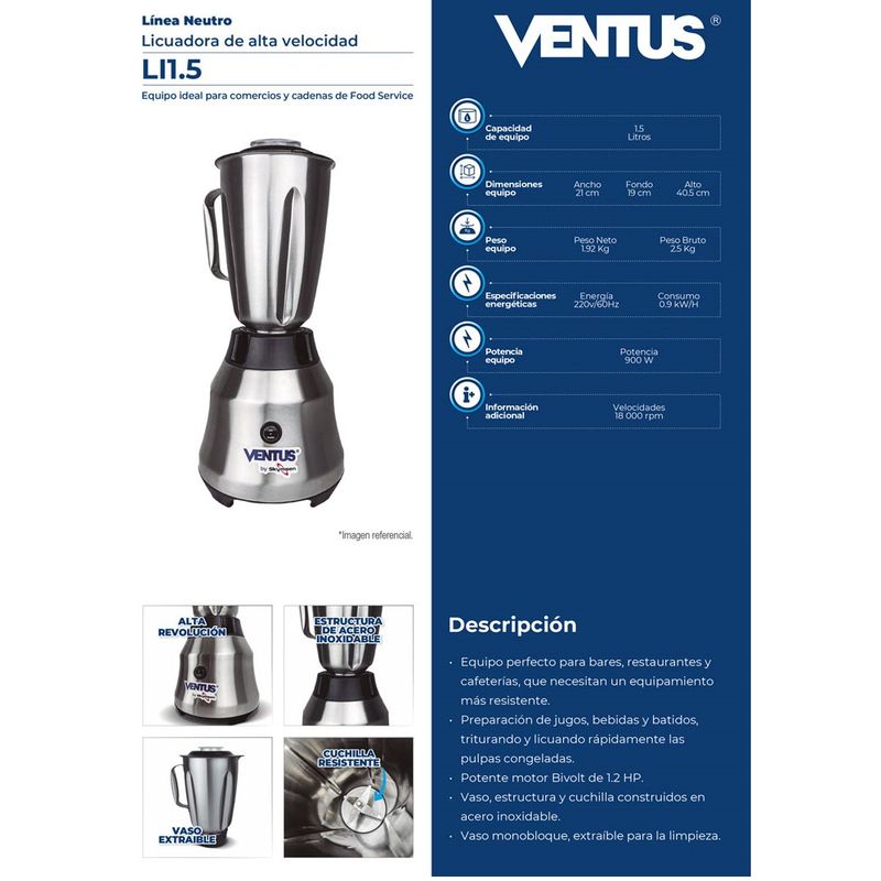 VENTUS - Licuadora de Alta Velocidad LI15 Ventus