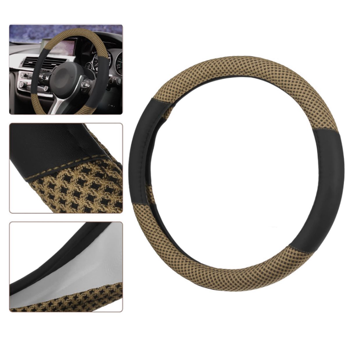 GENERICO - Funda Timón Auto Universal forro protector Malla antideslizante marron