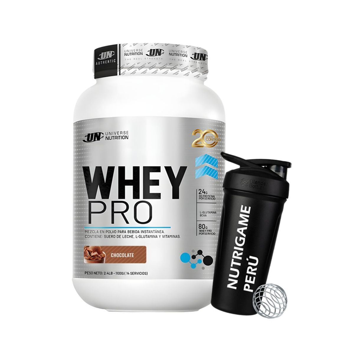 UNIVERSE NUTRITION - WHEY PRO 1,1 Kg Proteína Whey Sabor CHOCOLATE +SHAKER - Tienda Física