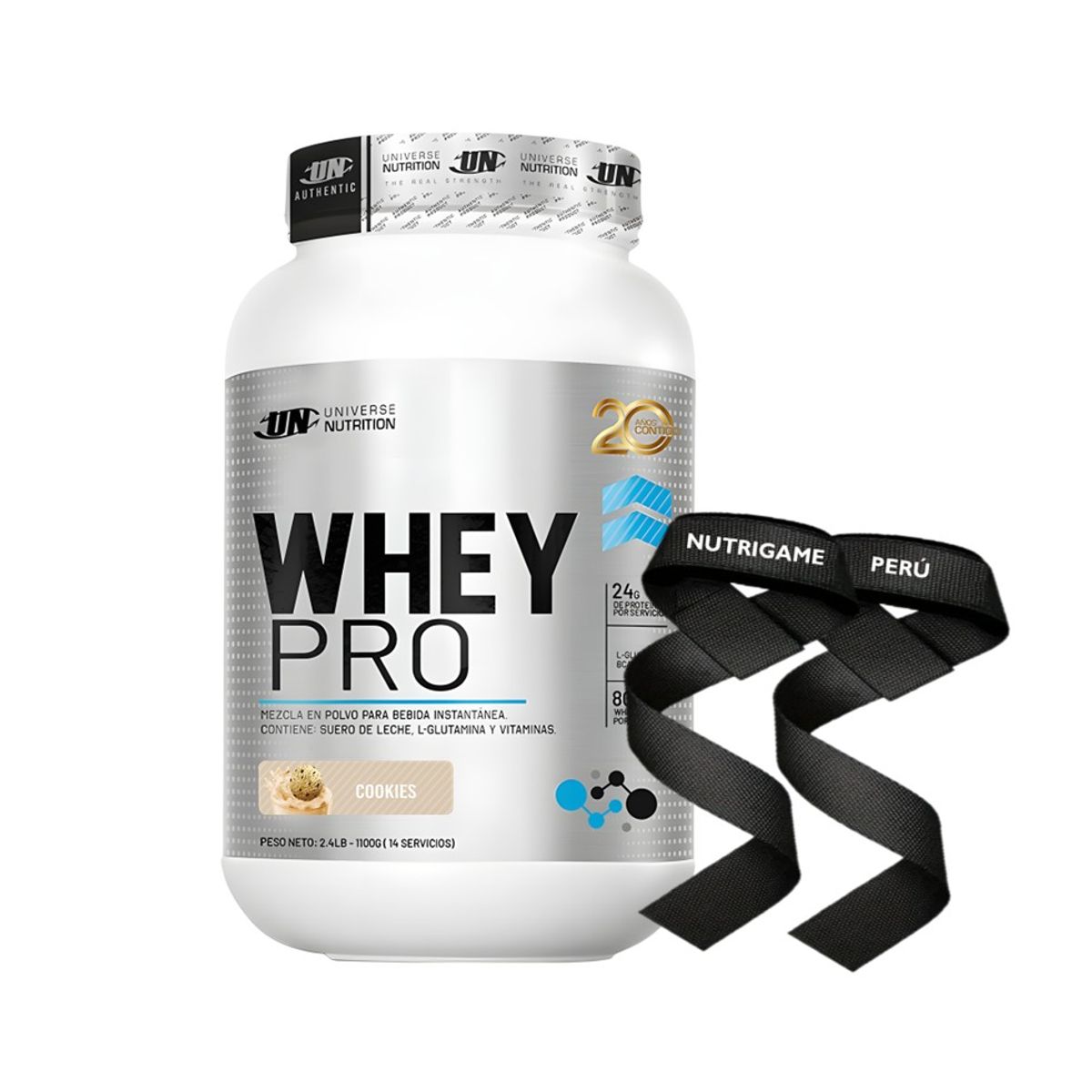 UNIVERSE NUTRITION - WHEY PRO 1,1 Kg Proteína Whey Sabor COOKIES +STRAPS - Tienda Física
