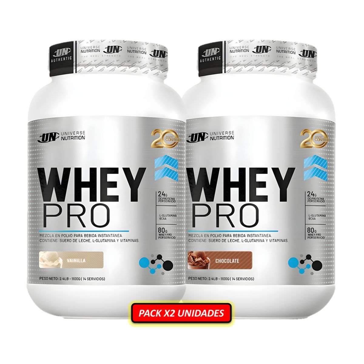 UNIVERSE NUTRITION - WHEY PRO 1,1 Kg PACK x2 Proteína Whey Sabores VAINILLA y CHOCOLATE
