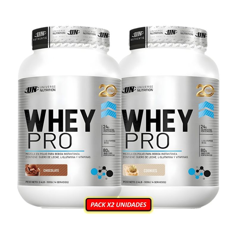 UNIVERSE NUTRITION - WHEY PRO 1,1 Kg PACK x2 Proteína Whey Sabores CHOCOLATE y COOKIES