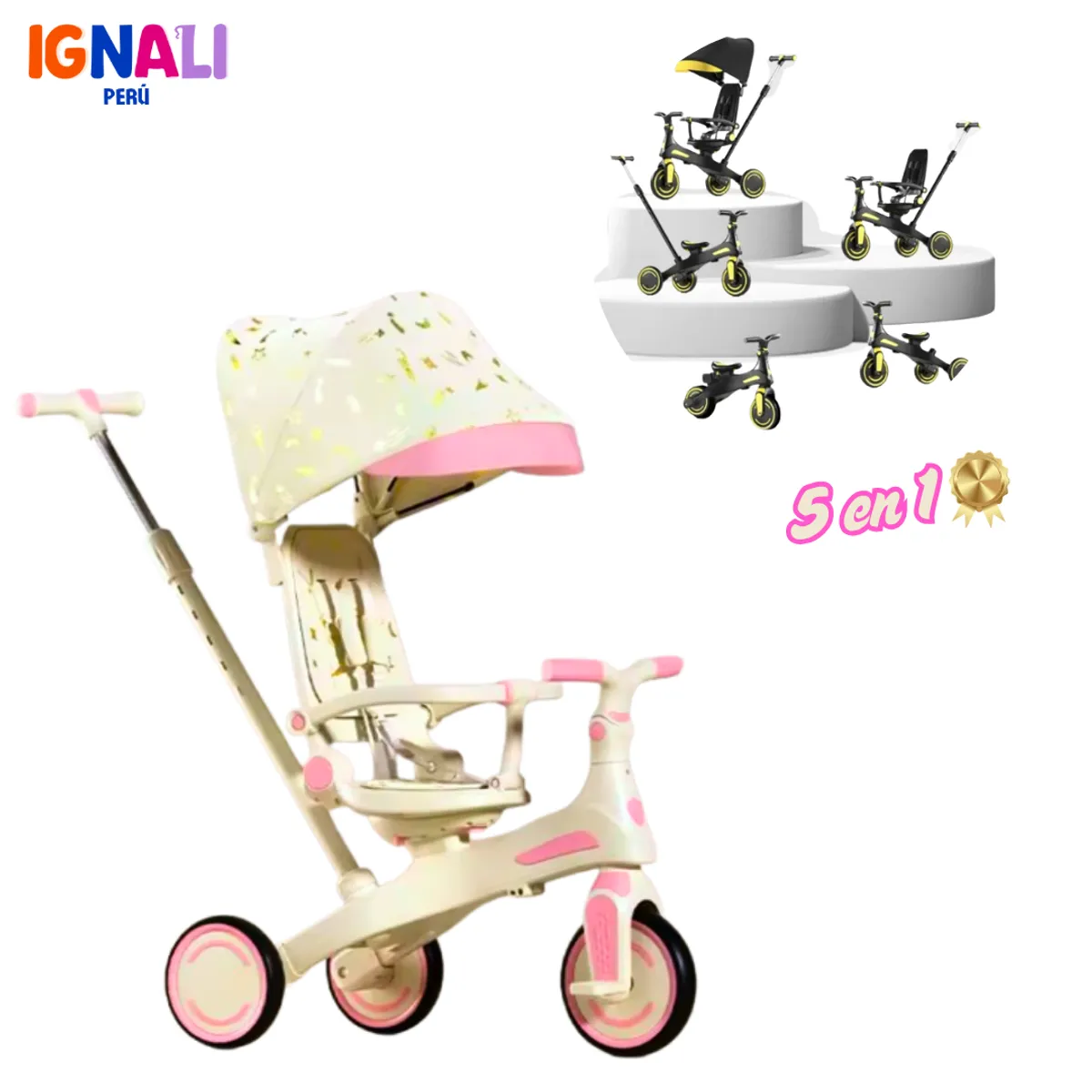 GENERICO - Coche multifuncional 5 en 1 rosado