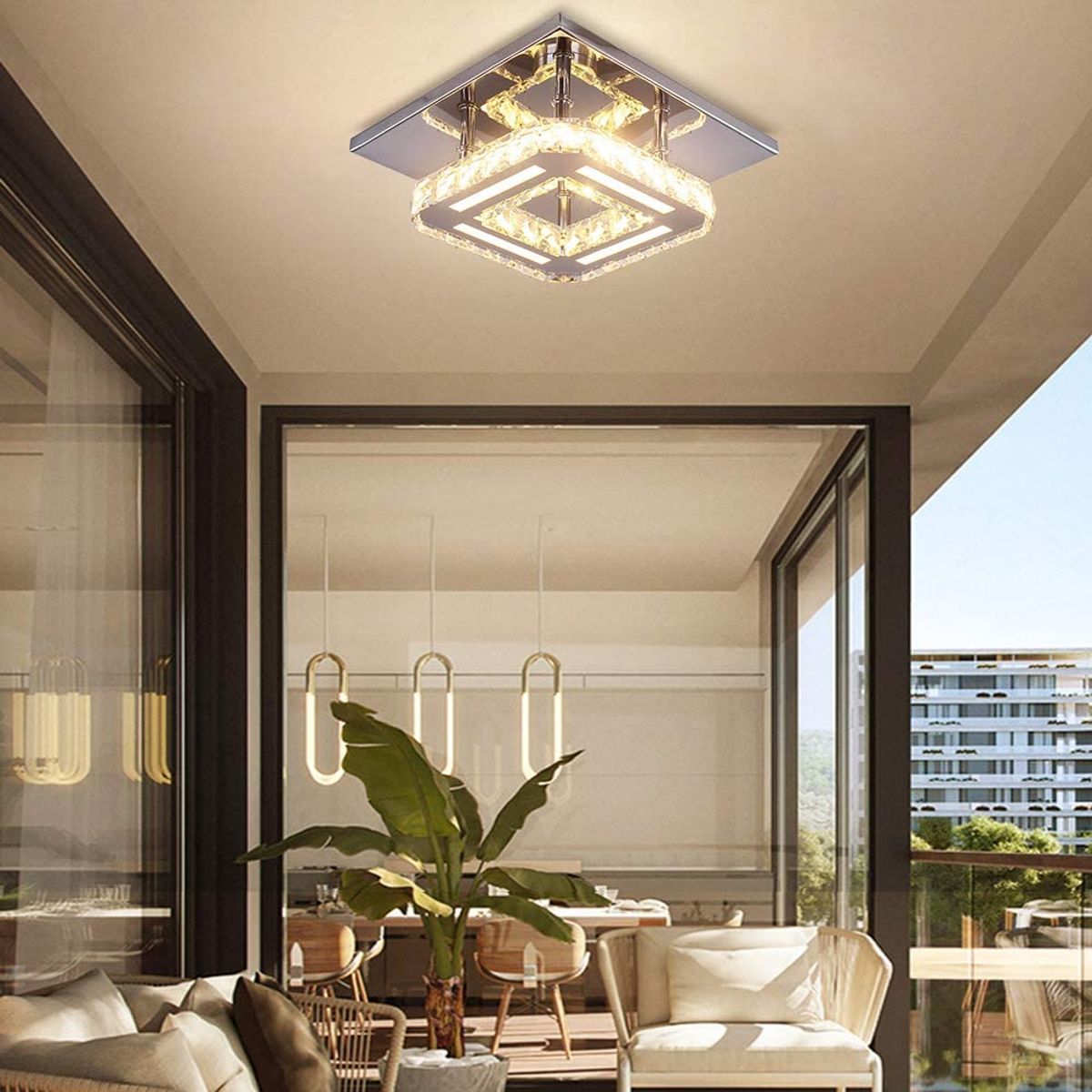 HOME NEAT - Lámpara de Techo Cristal LED Moderna 3 Colores