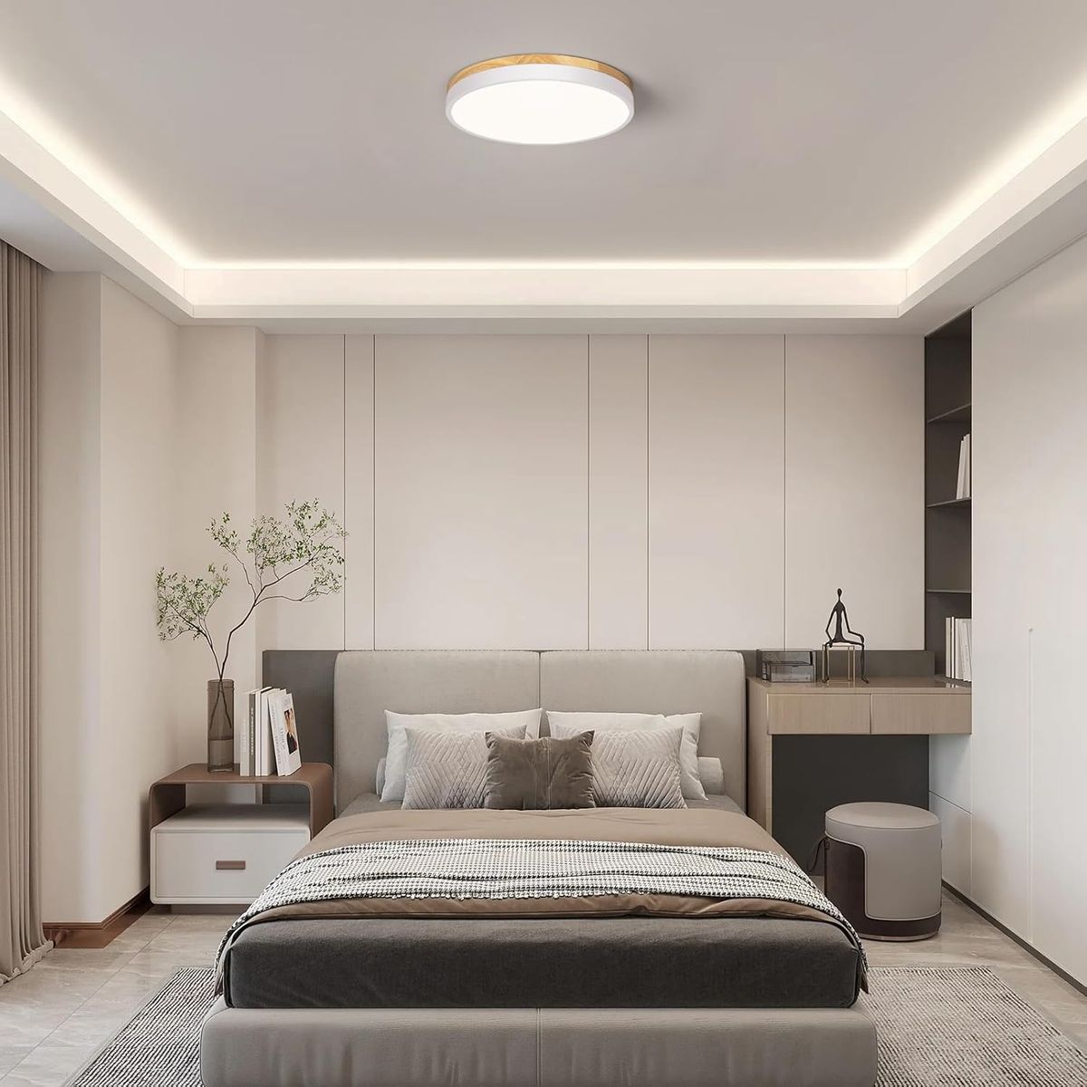 HOME NEAT - Lámpara de techo LED 30cm Borde Blanco y madera 3 Color