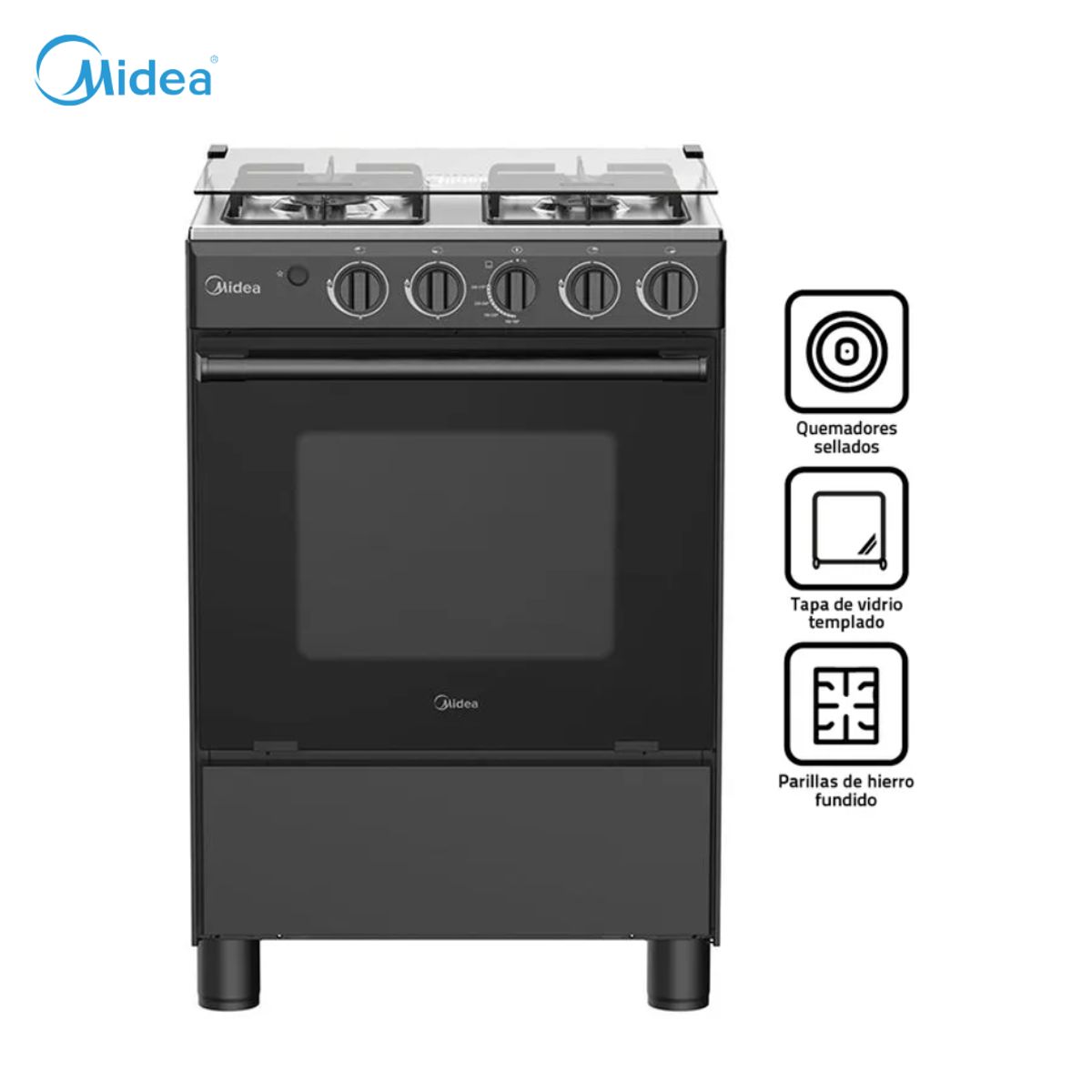 MIDEA - COCINA DE PIE MIDEA A GAS 4 HORNILLAS NEGRO - MGS24FS2LFABBC-PE + LICUADORA OSTER BLANCA